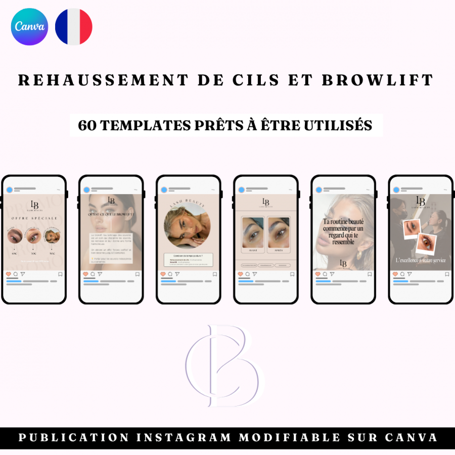 60 Templates prêts à être utilisés REHAUSSEMENT DE CILS & BROWLIFT